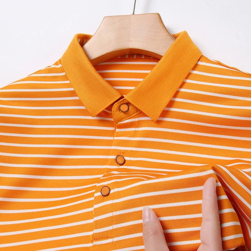 Men's Striped Casual POLO Shirt Short Sleeved Comfortable and Breathable Top