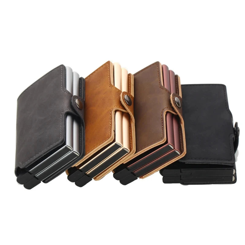 Anti RFID Dual Pop Up Men's Wallet Pu Leather Smart Card Aluminum Box