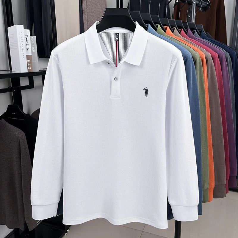 100% pure cotton men's long sleeved polo shirt pony Paul embroidery T-shirt
