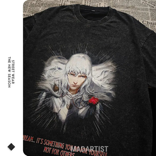 Berserk T-shirts Oversized Vintage Washed Short Sleeve Retro Manga Tops
