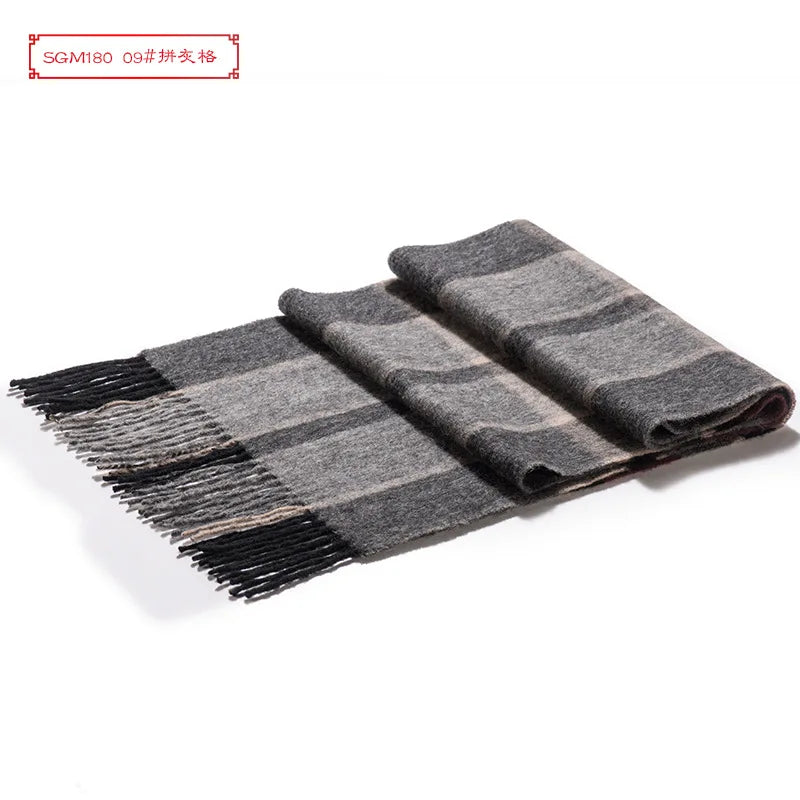 High Quality 100% Wool Men Korean Long Plaid Muffler Thermal Shawl