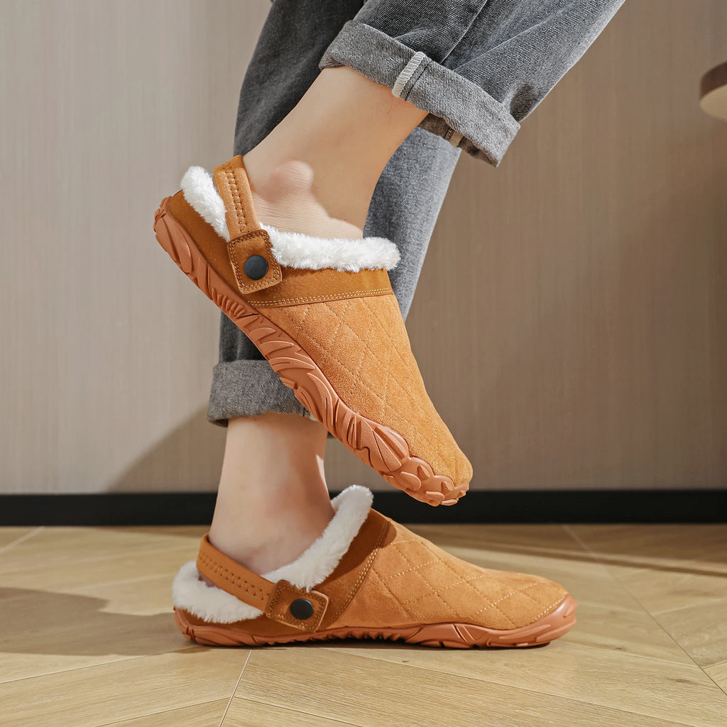 Chamois Leather Unisex Indoor Men's Warm Wide toe Shoes Cotton Barefoot Slipper