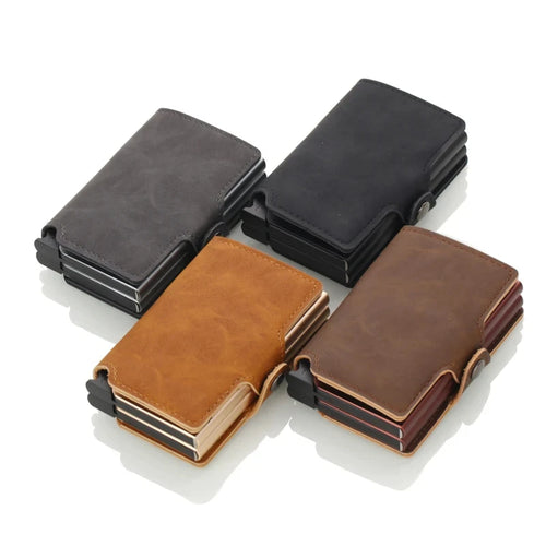 Anti RFID Dual Pop Up Men's Wallet Pu Leather Smart Card Aluminum Box