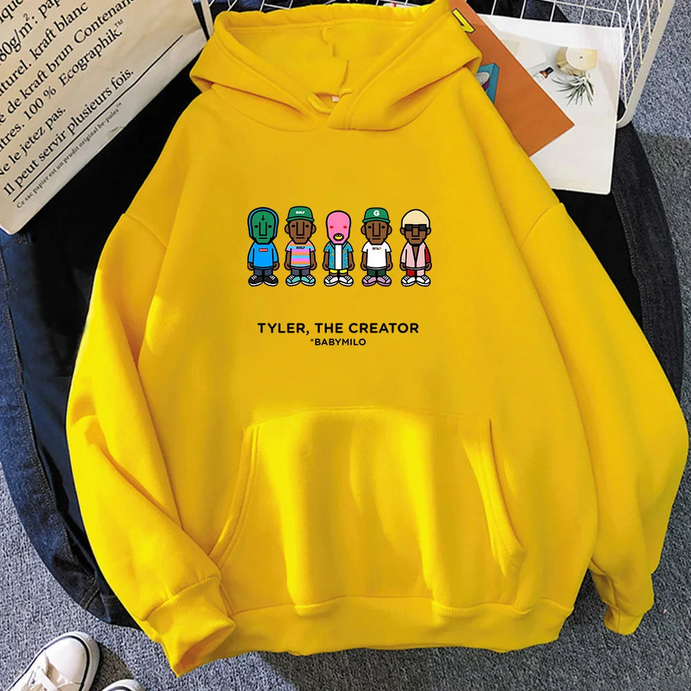 Tylerr The Creator Hip Hop Vintage Hoodies Men Round Neck Sweatshirts Loose and Comfortable Pullovers