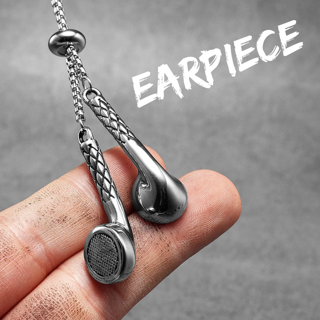 Wired Earphones Men Necklace With Pendant Stainless Steel Jewelry