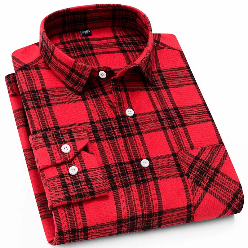 Plaid Flannel Checkered Men Long Sleeve Cotton Check Shirts
