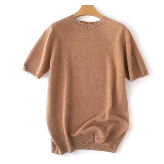 Men's T-shirt Pullover Short Sleeve Pure Wool Knitted Korean Seamless Line