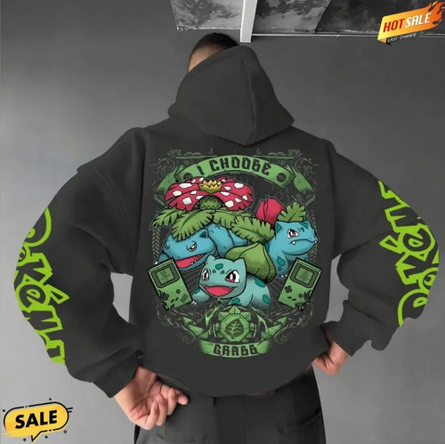 Pokémon gamer Grass Balbasaur hoodie streetwear print casual for men