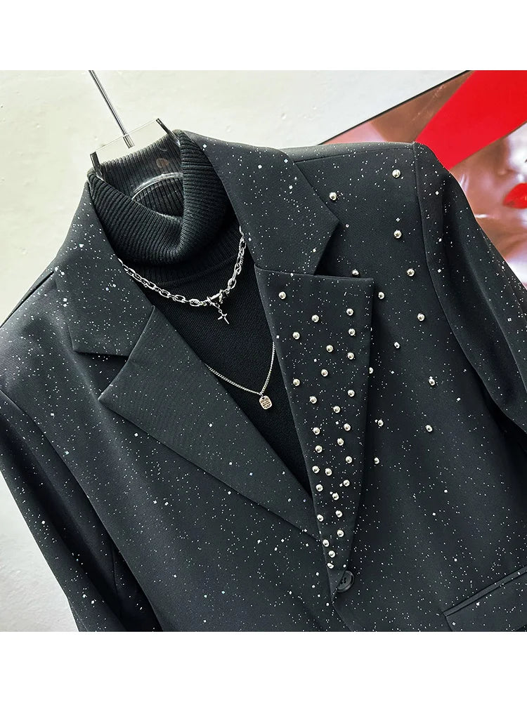 Sparkling Rivet Sequined Chic Tailored Coats Men's Loose Comfort Blazers Jackets