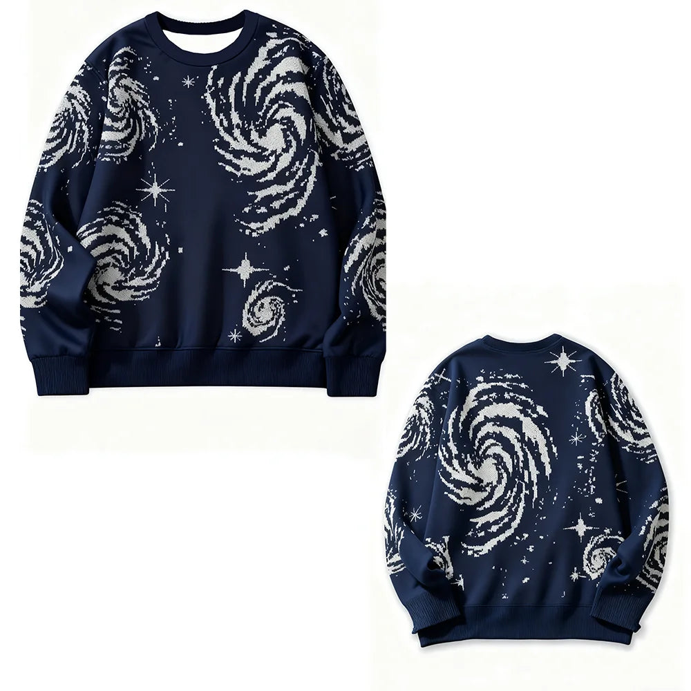 Men's Starry Sky Print with Round Neck Comfortable Casual Pullover Streetwear