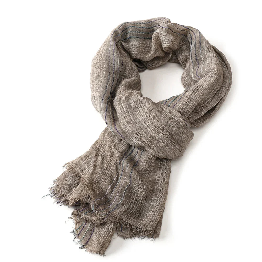 Cotton Linen Striped Men Warm Neckerchief Pashmina Accessories Short Tassel Shawl