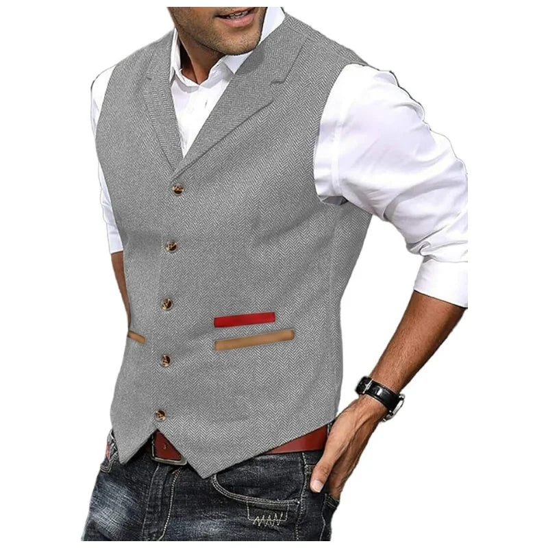 Men's Vintage Herringbone Tweed Vest - Wool Waistcoat Gilet| Custom Tailored Fit