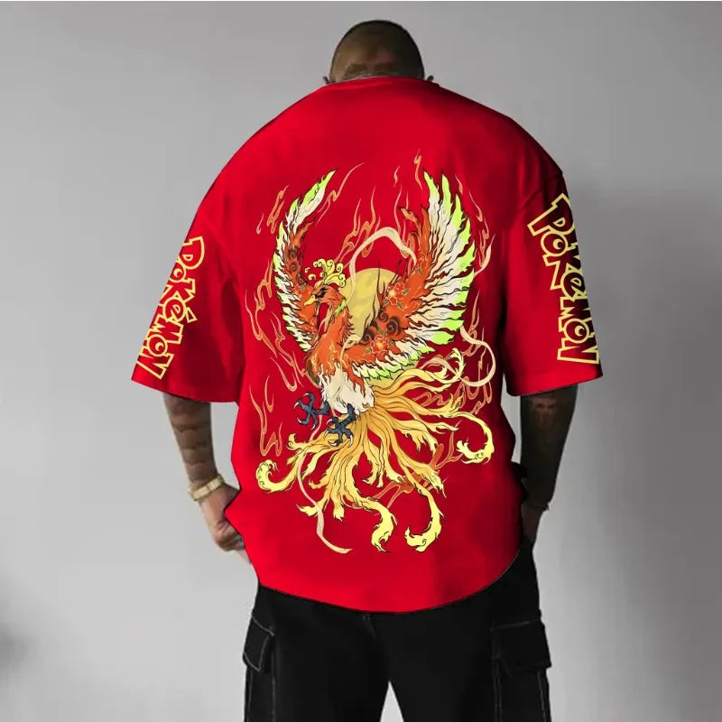 Pokémon Ho Oh Painted Printed Short Sleeved T-shirt for Men Harajuku Loose Top