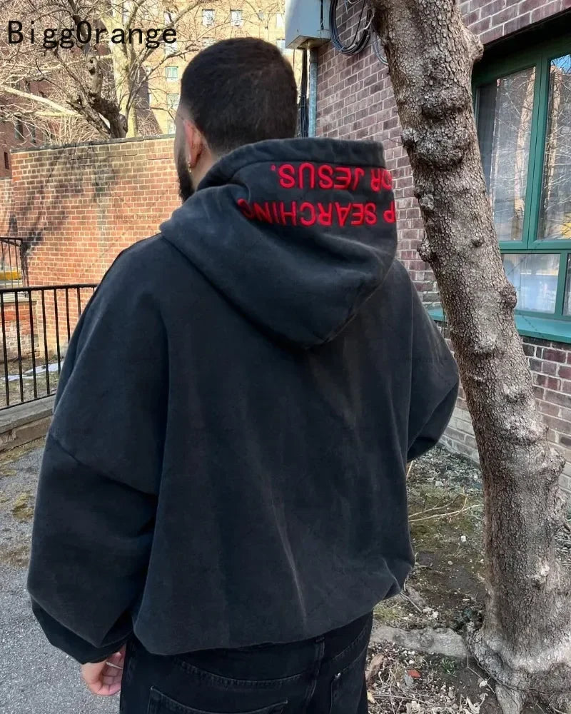 American punk Harajuku fashion loose hoodie retro Gothic casual street clothing