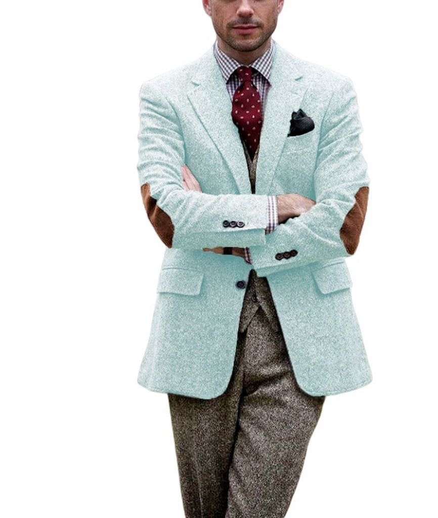 Vintage Tweed Men Suits With Patch Design Smart 1 Piece