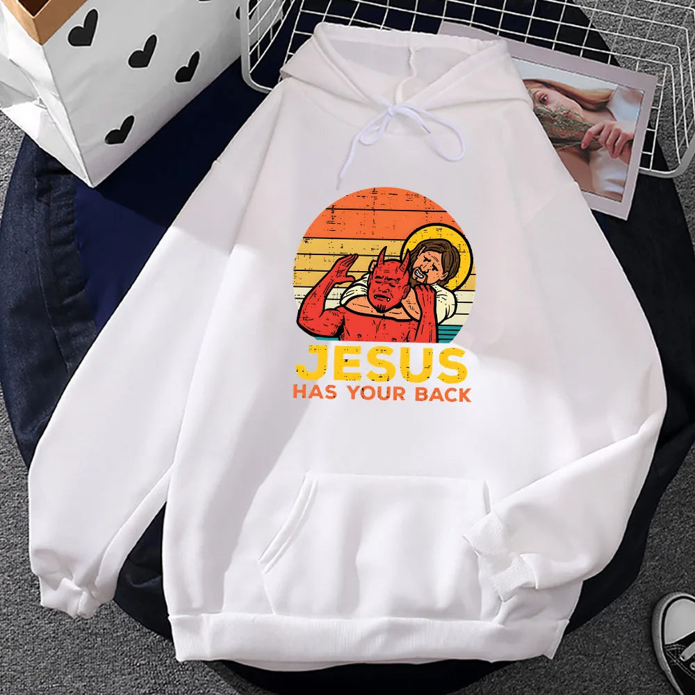 Jesus Has Your Back Jiu Jitsu Retro Christian Hoodie Men Long Sleeve Sweatshirts