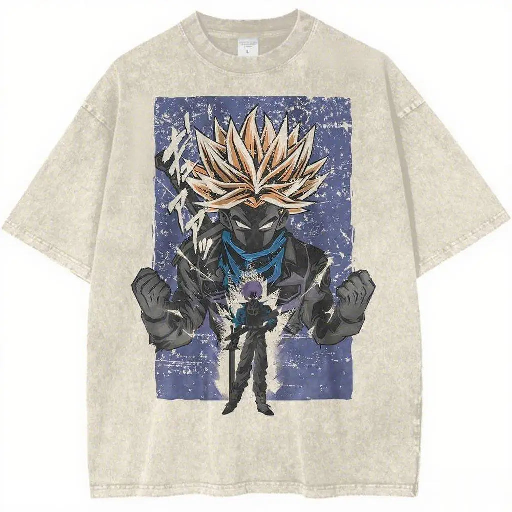 Harajuku Dragon Ball Unisex Vintage Wash Cotton Graphic Print  Short Sleeve Tee  Casual Streetwear