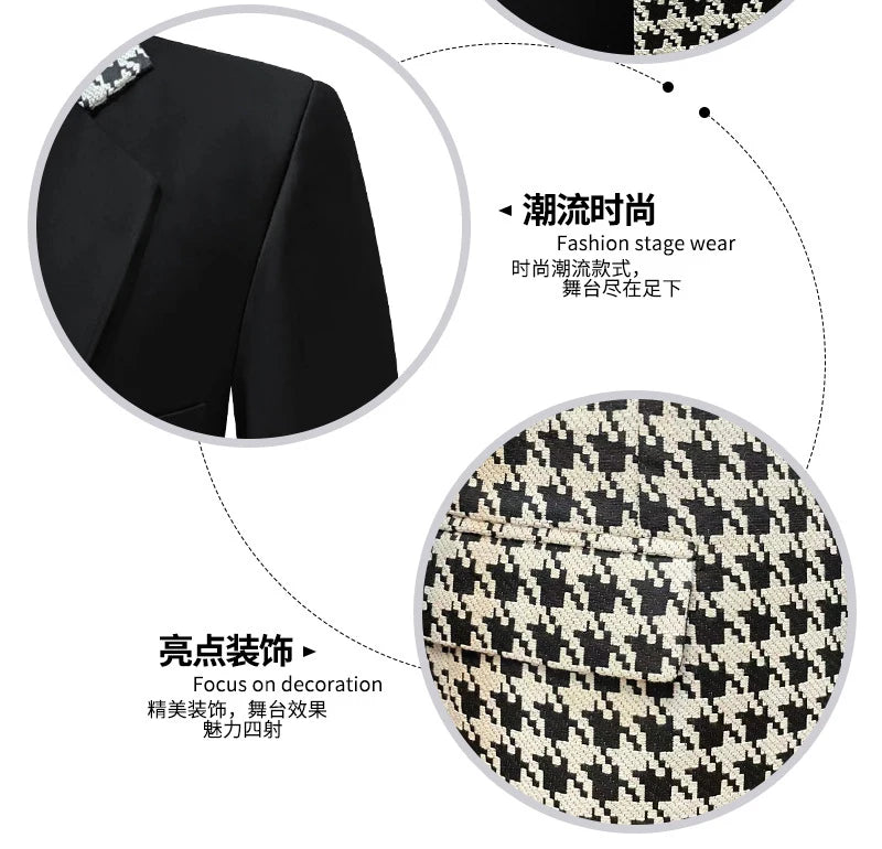 Newspaper Pattern Patchwork Suit Jacket Men's One Button Notched Lapel Blazers