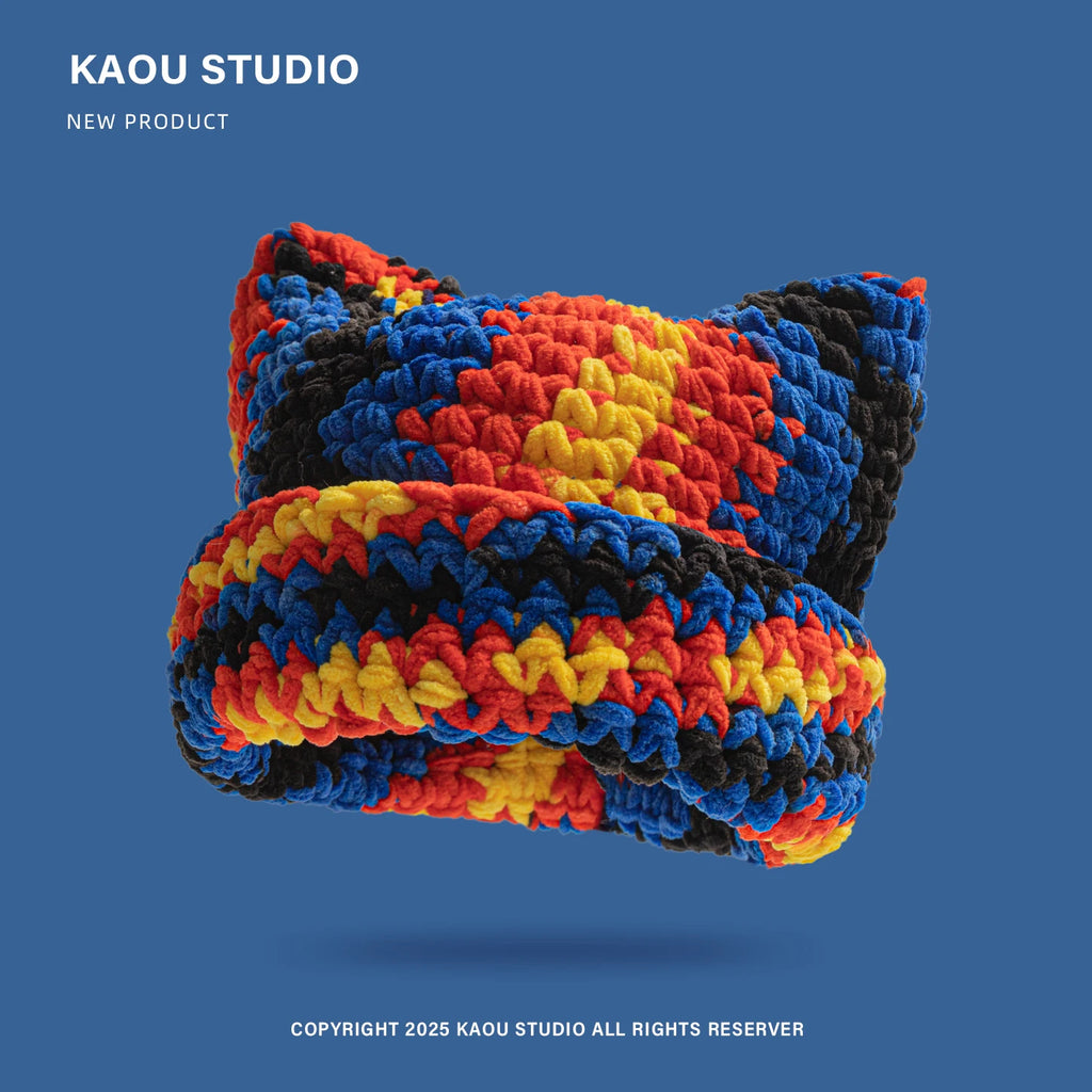 Chenille Dopamine Color Thick Yarn Knitted Beanie Unisex Warm Ear Protection Cute Cap