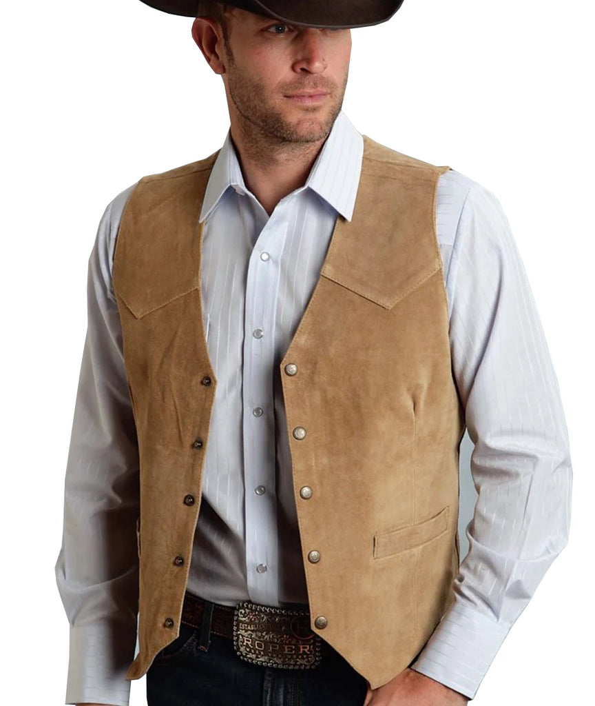 Vintage Suede Leather Men's Vest Slim Fit V-Neck Regular Fit Suit Waistcoat