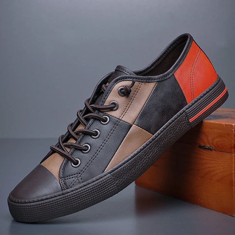 Men Leather Breathable Luxury Designer Lace Up Comfortable Sneakers