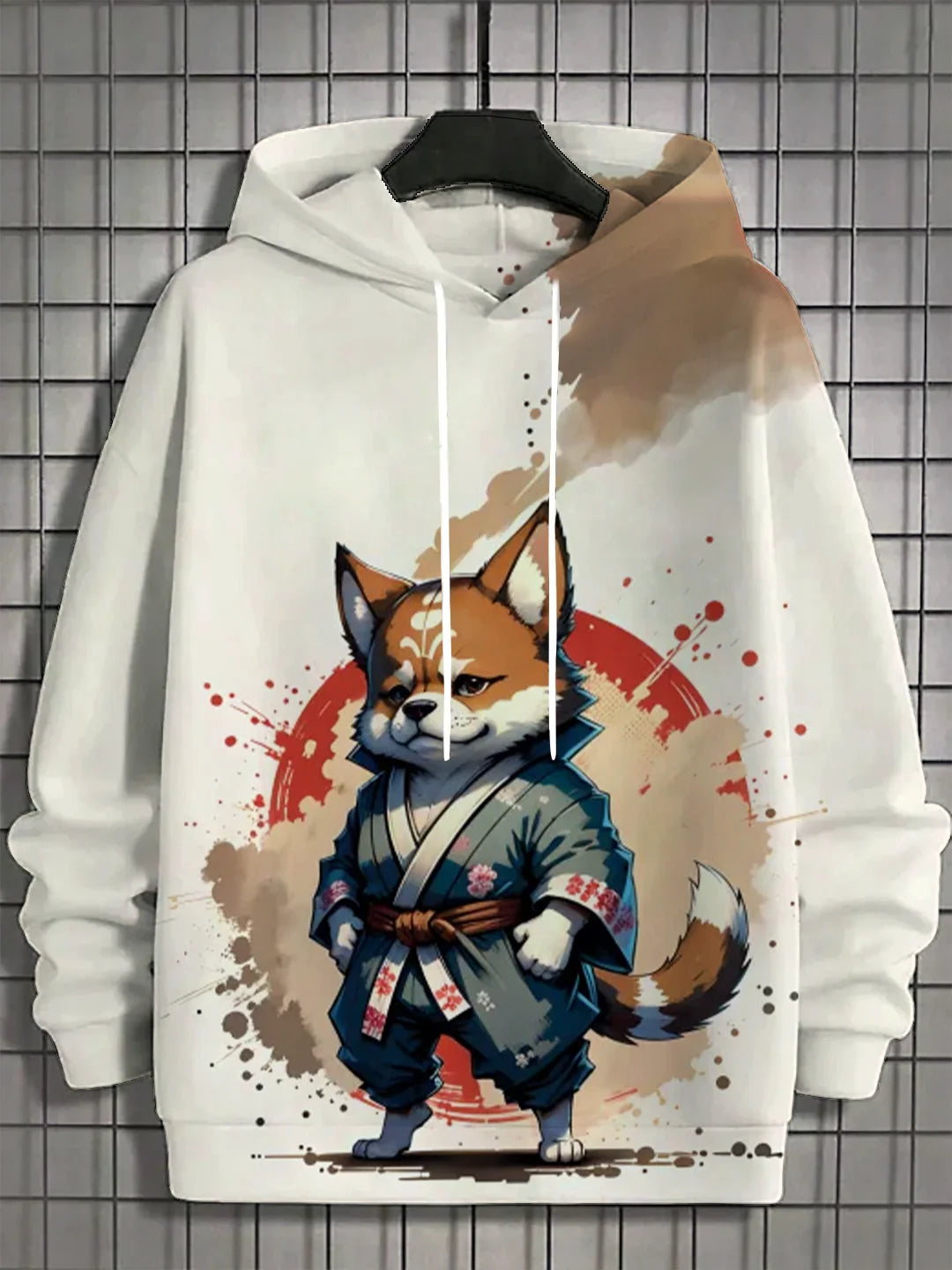 Men's 3D Full Body Printed Japanese Samurai Shiba Inu Casual  Hoodie