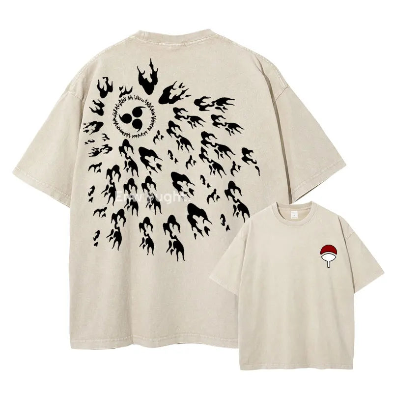 Sharingan Graphics T Shirt Washed Tops Oversized Short Sleeve 100% Cotton