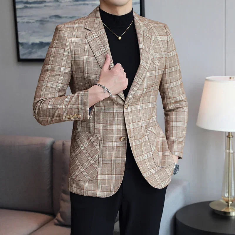 Luxury High-end Solid Color Plaid Stripe Men's Blazer Suit Jacket Coat