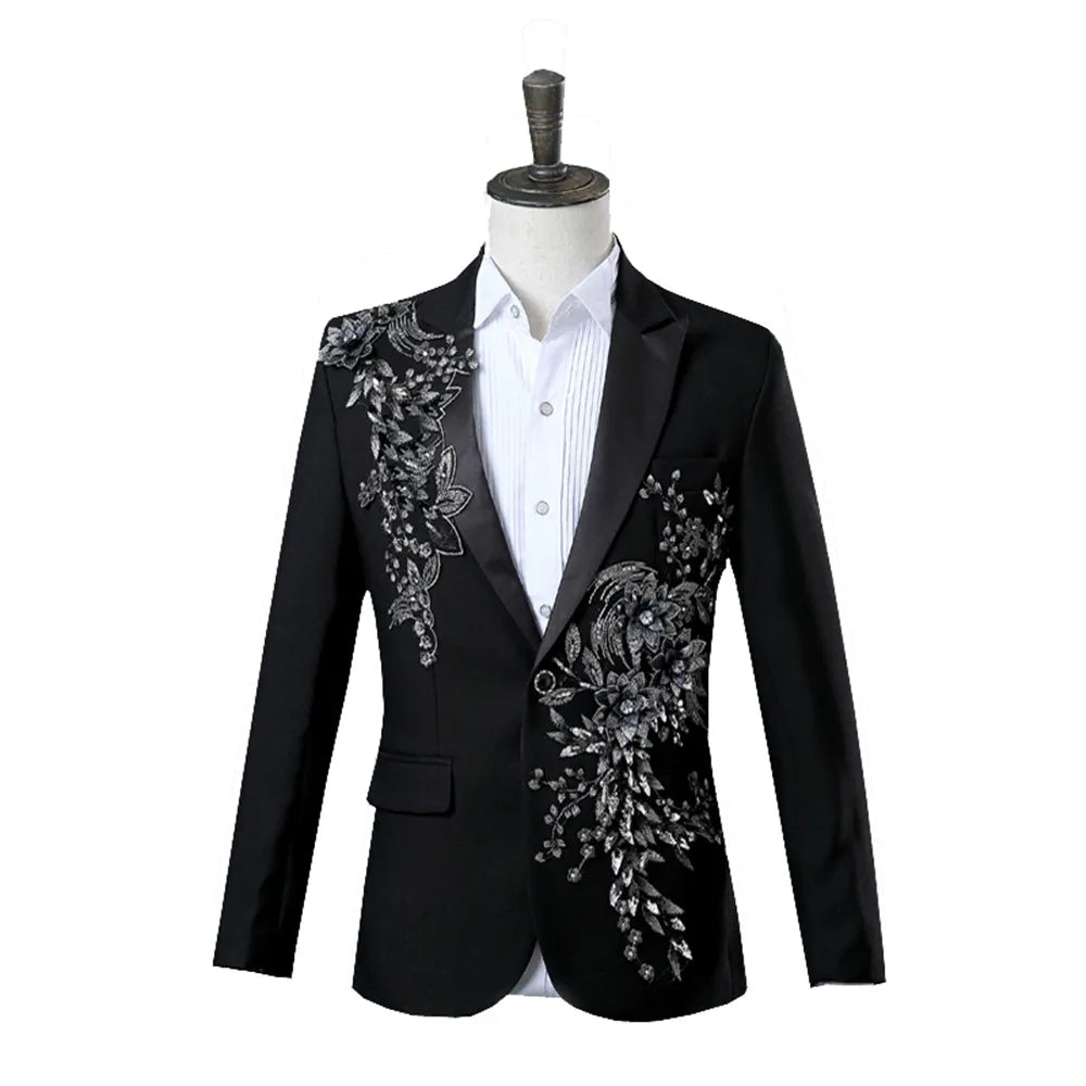 Elegant Appliqued Two-piece Men's Suit Blazer Chinese Style