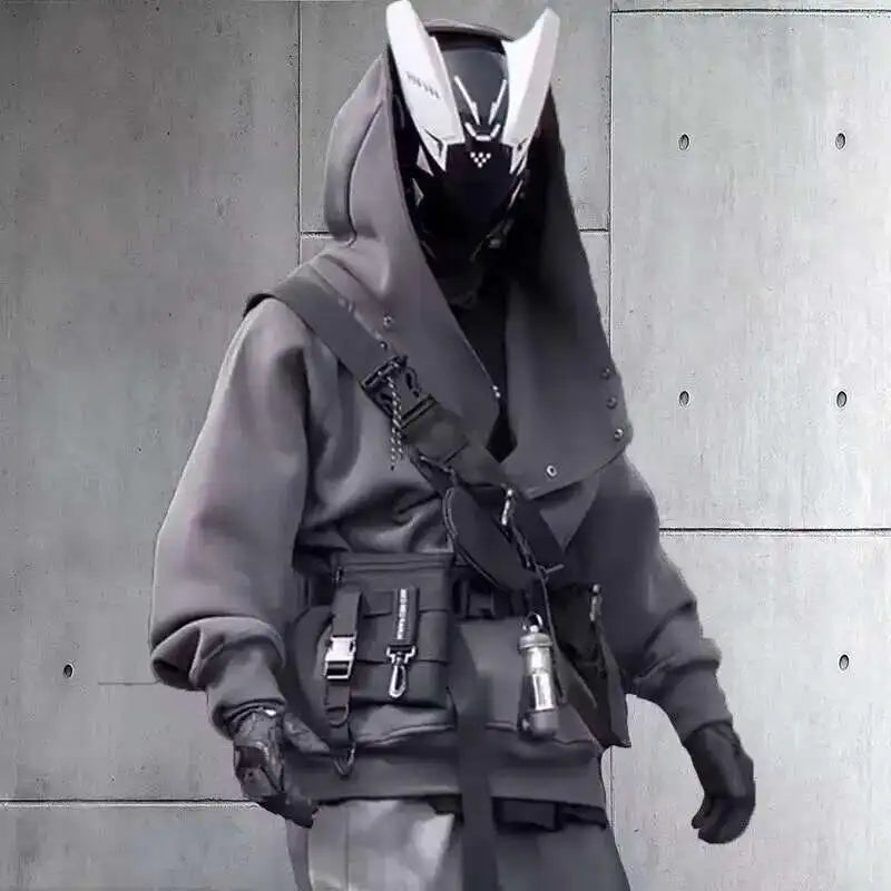 Male Tide Dark Punk Sweatshirt Ninja Streetwear Turtleneck Hoodie Loose Coat