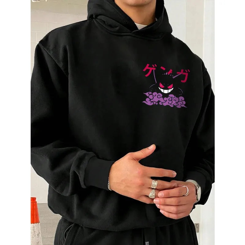 Pokémon Gengar Men Hoodie Loose Street Animation Printing Casual Cool Sweater