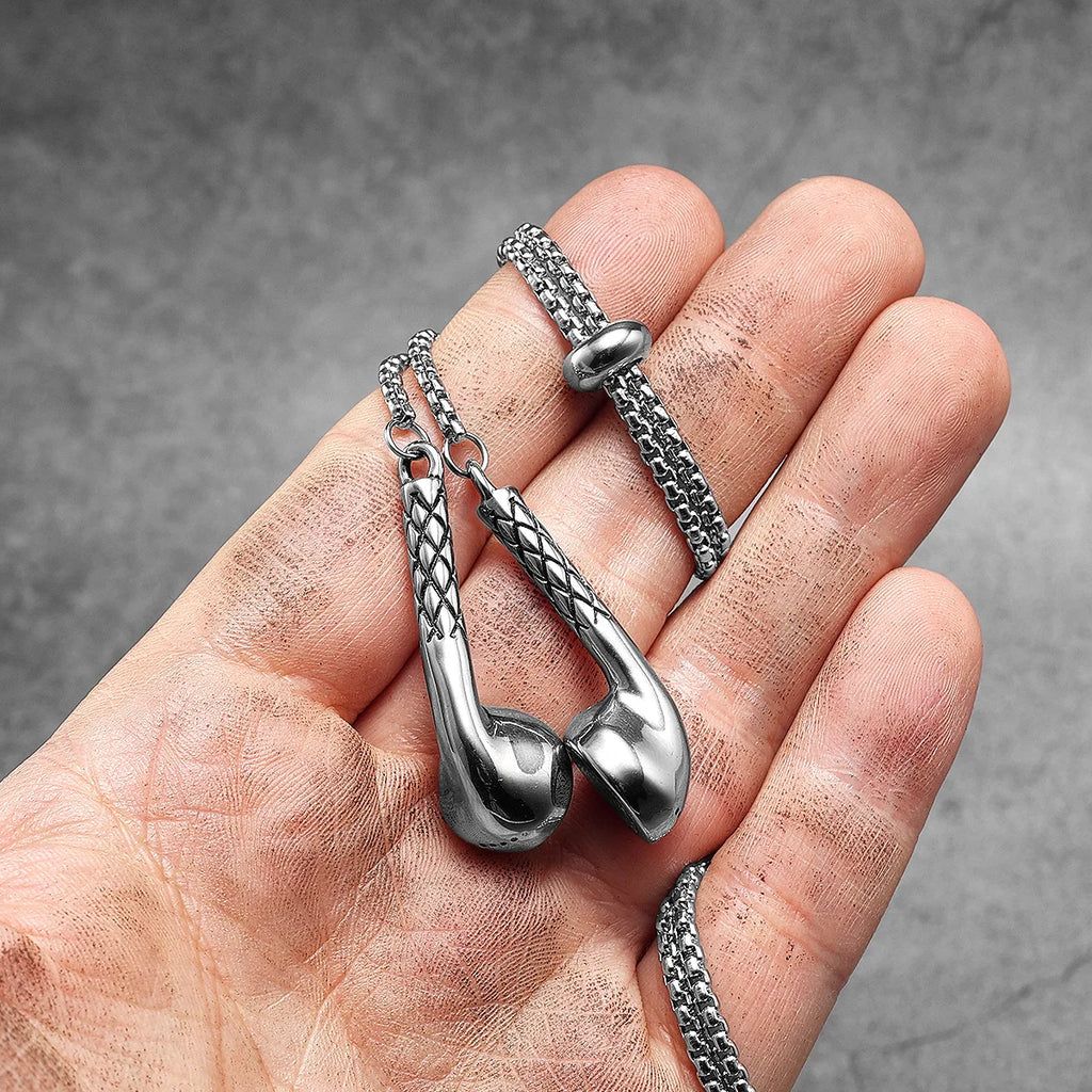Wired Earphones Men Necklace With Pendant Stainless Steel Jewelry