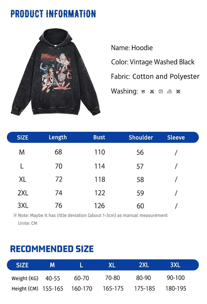 Dan da dan Unisex Hoodies Vintage Washed Hooded Sweatshirts Oversize Streetwear