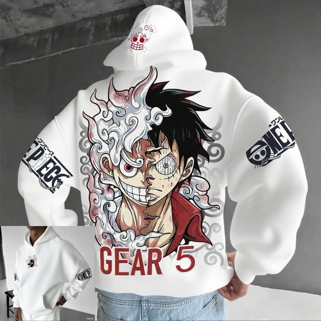 Anime Hoodie Unisex One Piece Luffy Gear 5 Streetwear Pullover Long Sleeve Sweatshirt