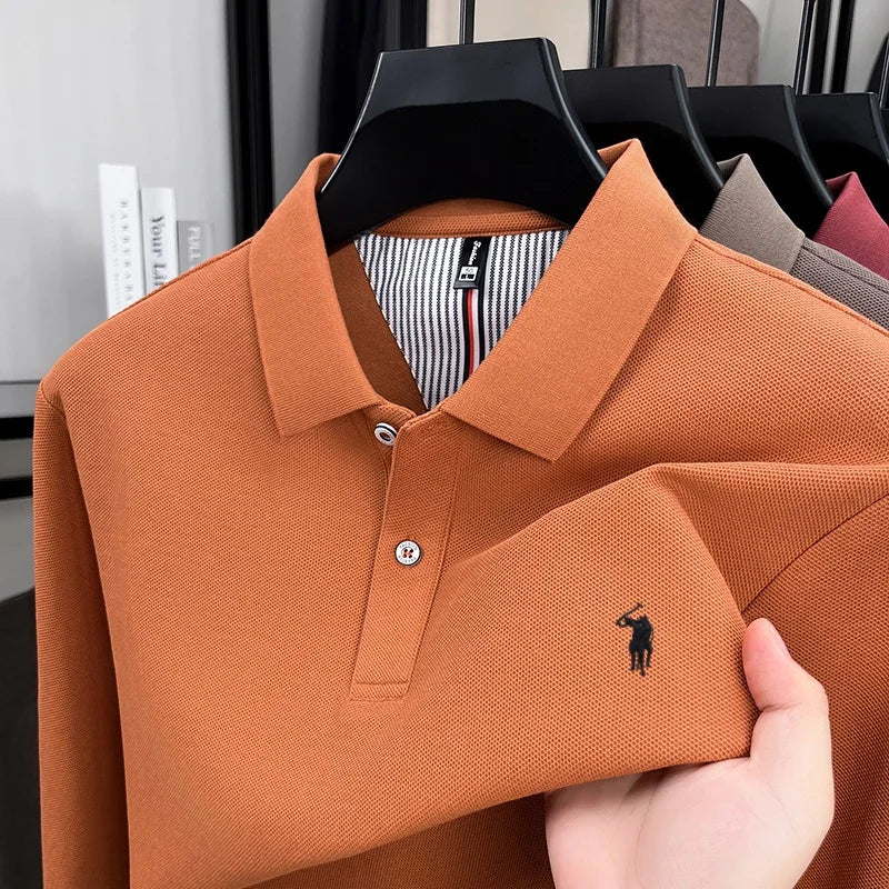 100% pure cotton men's long sleeved polo shirt pony Paul embroidery T-shirt