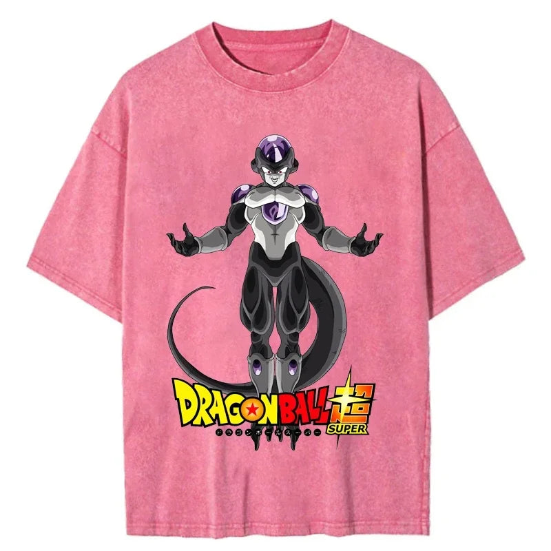 Men Oversized Vintage T Shirt Dragon Ball Washed Cotton Pink Top