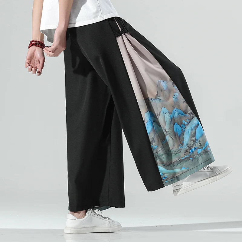 Japanese Loose Men's Wide Leg Casual Trousers Oversized Elastic Waist Sweatpants