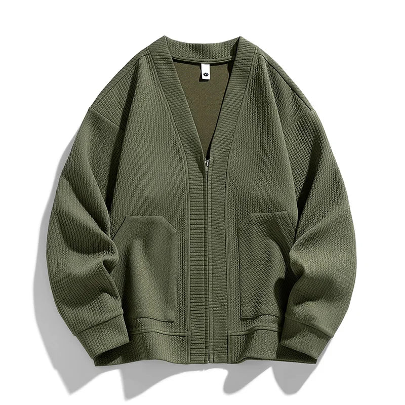 Men Cardigan Pockets Coat Oversize Simple Thin Zipper Loose Sweater