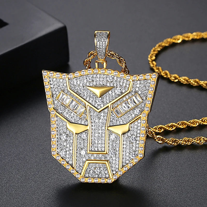 High Quality Paved Cubic Zirconia Transformer Autobot Pendant for Men