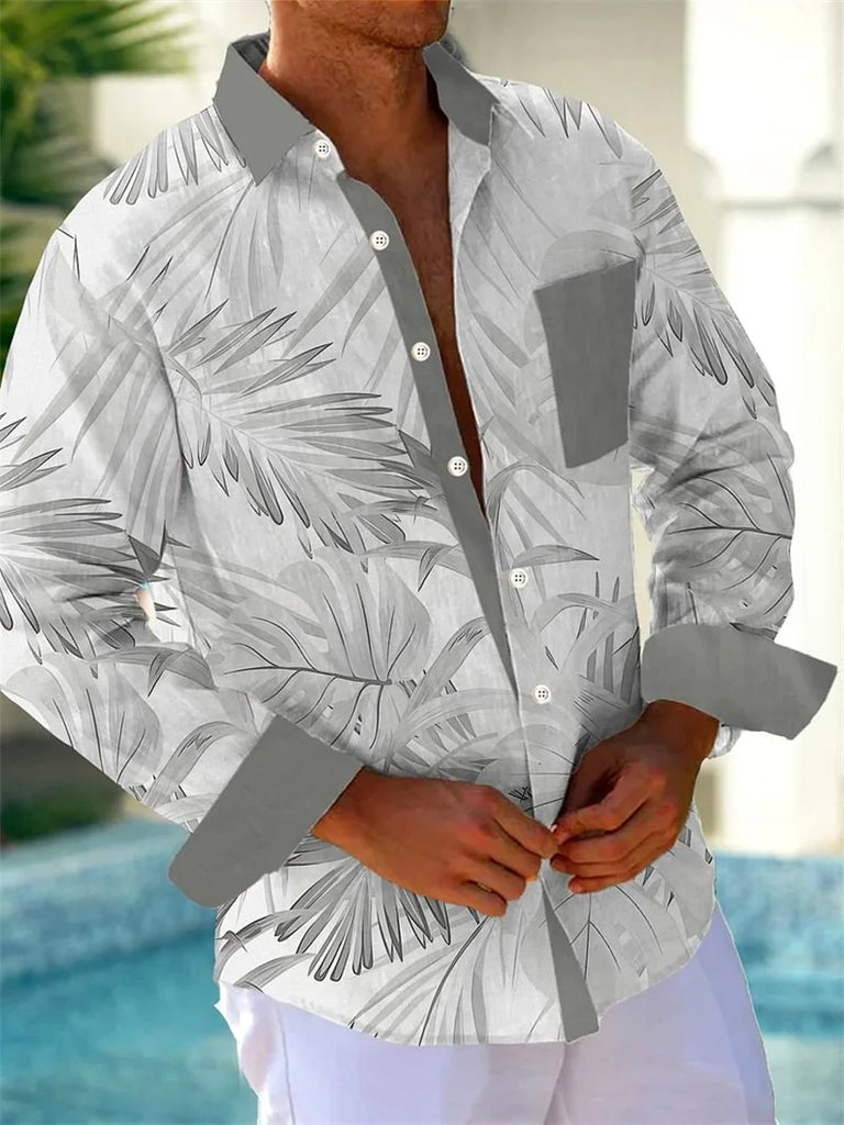 Men's long sleeve loose breathable Hawaiian shirt men's casual top