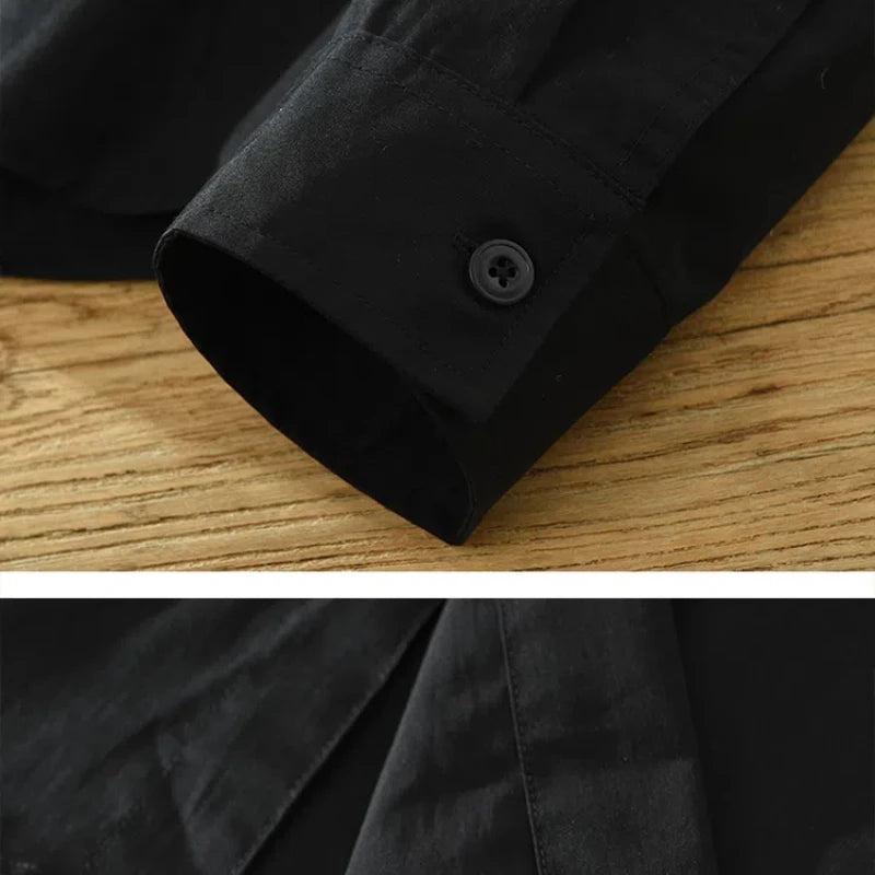 Men's Spliced Square Collar Button Printed Loose Minimalist Long Sleeve Shirts