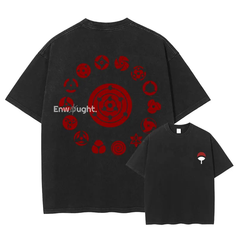 Sharingan Graphics T Shirt Washed Tops Oversized Short Sleeve 100% Cotton