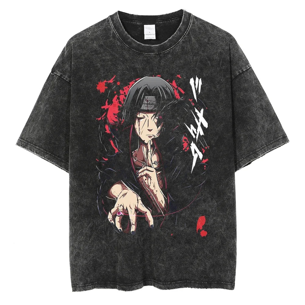 Vintage Men Streetwear Anime Print Short Sleeve Cotton T Shirt
