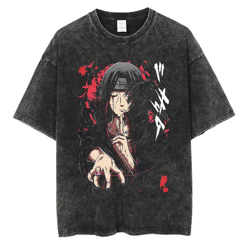 Vintage Men Streetwear Anime Print Short Sleeve Cotton T Shirt