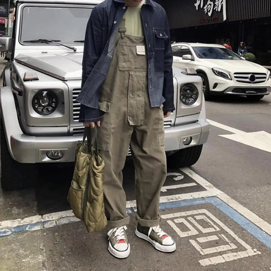 Vintage Overalls Men's Cargo Work Pants Baggy Stitch Denim Stitch Trousers