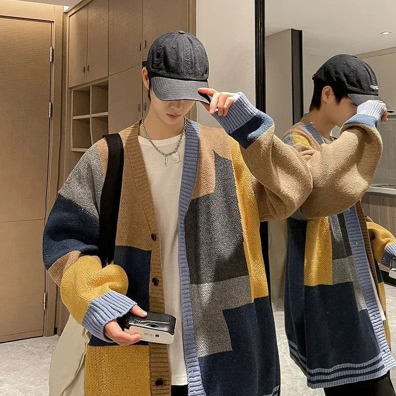 V Neck Cardigan Graphic Hippie Knitted Sweaters for Men Harajuku Fun Large Size