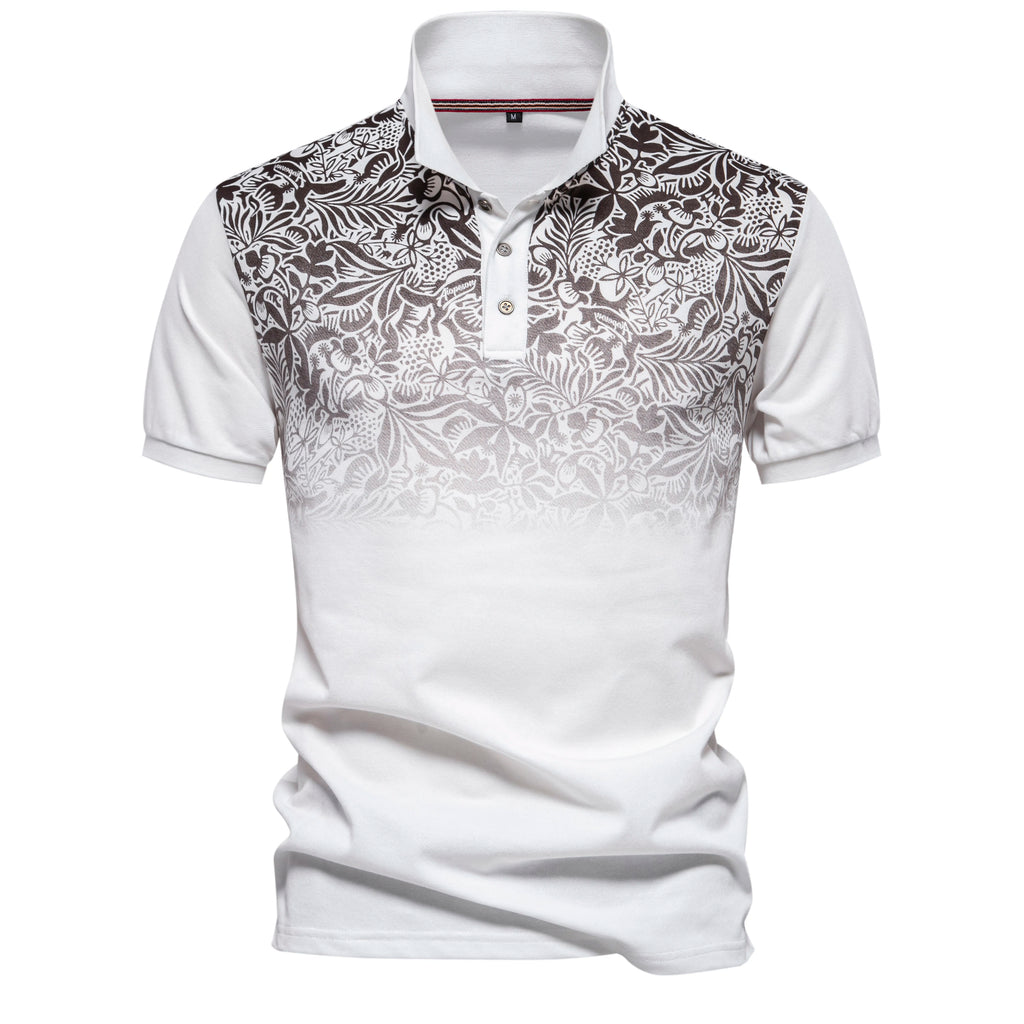 Men's Short Sleeve Polo Shirt Gradient Printed Cotton Blend Fashion
