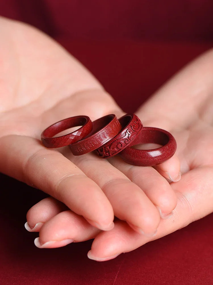 Natural 100% red Cinnabar jade cloud pattern stones for men rings