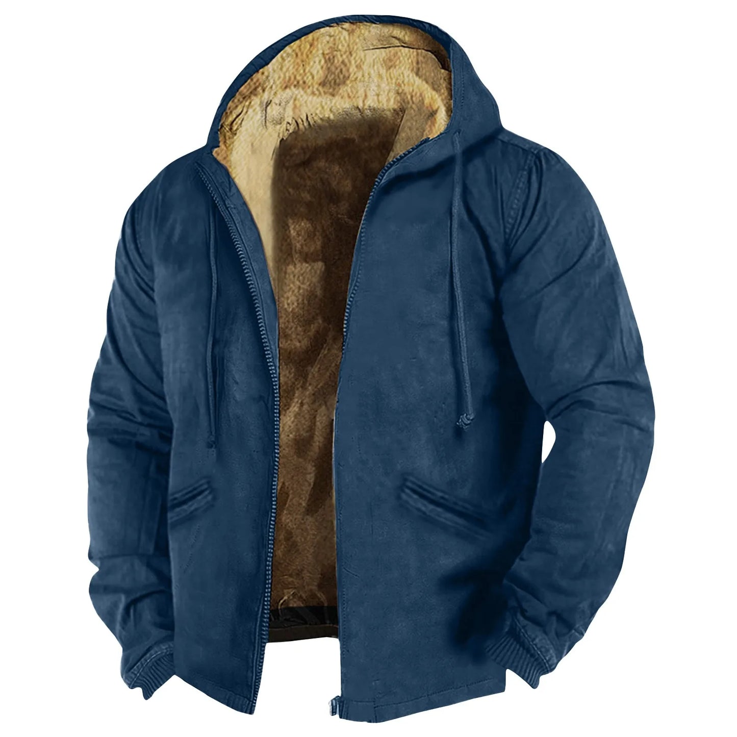 Men's Velvet Thick Corduroy Fur Collar Jacket Outwear Thermal Hooded