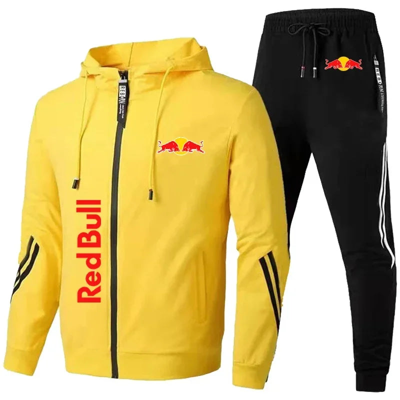 Red Bull Sportswear Jacket Men's Hooded Suit Leisure Outdoor Fitness Sets
